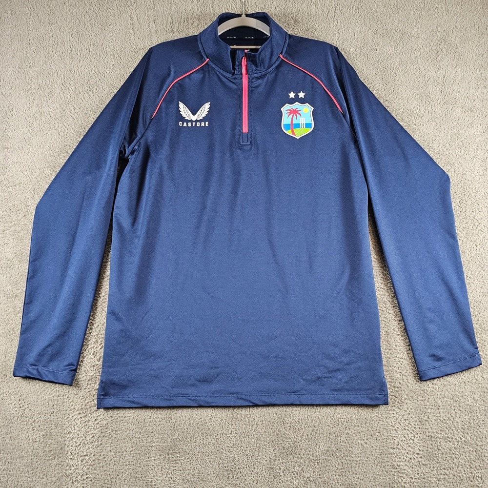 Castore West Indies Cricket Training Top Navy Blue Pink Quarter Zip Mens Medium